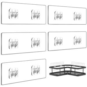 YASONIC 5-Pack Shower Caddy Adhesive Replacement - Transparent Waterproof Strips with Hooks, No Drilling Adhesive for Bath Storage Shelves, Kitchen Racks, Shower Basket & Soap Holder