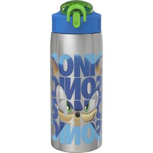 Zak Designs Sonic the Hedgehog Water Bottle for Travel and At Home, 19 oz Vacuum Insulated Stainless Steel with Locking Spout Cover, Built-In Carrying Loop, Leak-Proof Design (Sonic)