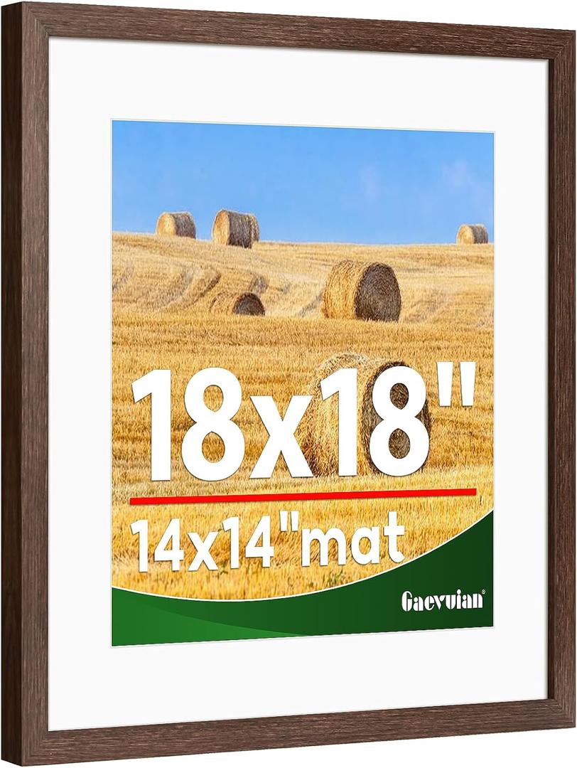 18x18 frame,Distressed Farmhouse Wood Pattern 18x18 picture frame Display 14x14 with mat,Display with Plexiglass,Horizontal and Vertical square frame18x18,Wall Mount Dcor,Walnut,1Pack