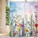 Farmhouse Rustic Boho Floral Shower Curtain, Colorful Watercolor Wildflower Flower Botanical Shower Curtain, Minimalist Aesthetic Floral Shower curtains for bathroom, with Hooks, 70X70IN(Colorful )