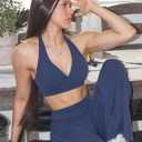YEOREO LuxFlow Cross Over Workout Halter Sports Bra for Women Backless Gym Bra Padded (Blue, M)