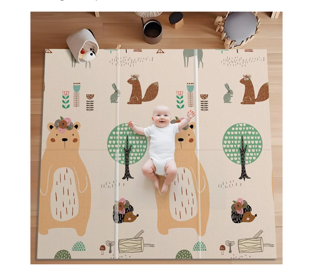 UANLAUO Foldable Baby Play Mat for Babies 6-12 Months, Foam Playmat for Floor 59 x59 Babies Kids Play Mat - Reversible Lightweight Easy Storage and Travel, Waterproof Activity Playmats for Toddlers