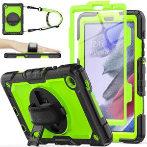 SEYMAC stock Case for Samsung Galaxy Tab A7 Lite 8.7'' with Screen Protector Pencil Holder [360 Rotating Hand Strap] &Stand, Drop-Proof Case for Samsung A7 Lite 2021 SM-T220/T225/T227, Green/Black