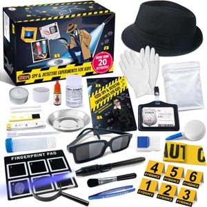 UNGLINGA Kids Spy Kit Detective Set Over 20 Activities - Fingerprint Toys Gifts for 4 5 6 7 8 9 10 11 12 Years Old Boys Girls Science Experiments
