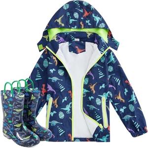 Twistover Kids Rain Jacket and Boots Set Boys Rain Coat with Detachable Hood Windbreaker for Toddler Windproof Waterproof
