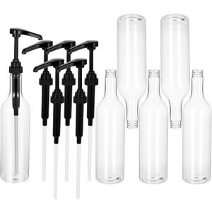 25 oz Syrup Bottles with Pump Long Neck Bottles Plastic Syrup Pump Dispenser for Coffee Bar Accessories Home Party(6 Pcs)