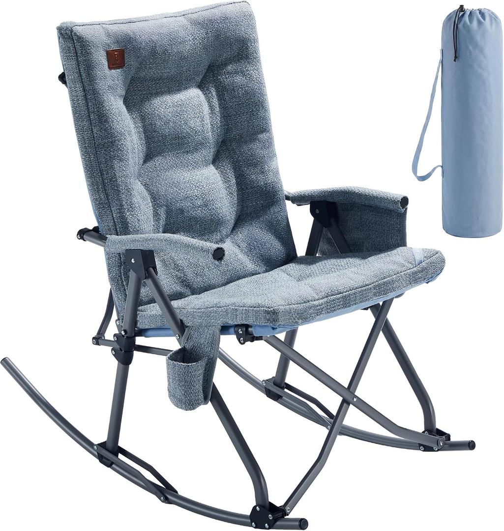EVER ADVANCED Oversized Rocking Camping Chair, Padded Folding Rocker for Adults with Hard Armrests, 400lbs Heavy Duty Portable Chair for Patio, Lawn and Outdoors, Sky Blue, 38.58 x 25 x 40.55 inches