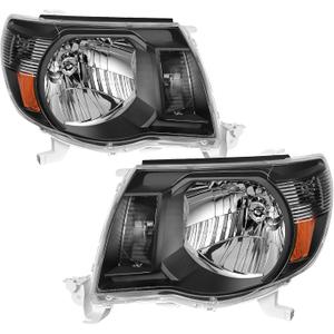 AUTOSAVER88 Headlight Assembly Compatible with 05-11 Tacoma 2005 2006 2007 2008 2009 2010 2011 Pickup Truck Headlight Assembly OE Style Replacement Black Housing Amber Reflector