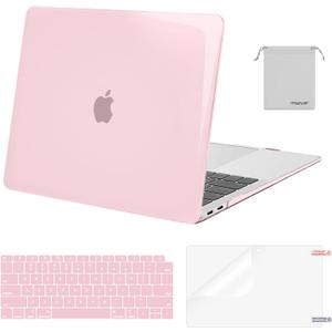 MOSISO Compatible with MacBook Air 13 inch Case M1 Chip 2021-2018 Release A2337 A2179 A1932, Plastic Hard Shell&Keyboard Cover&Screen Film&Storage Bag for MacBook Air 13.3 inch Case, Rose Pink
