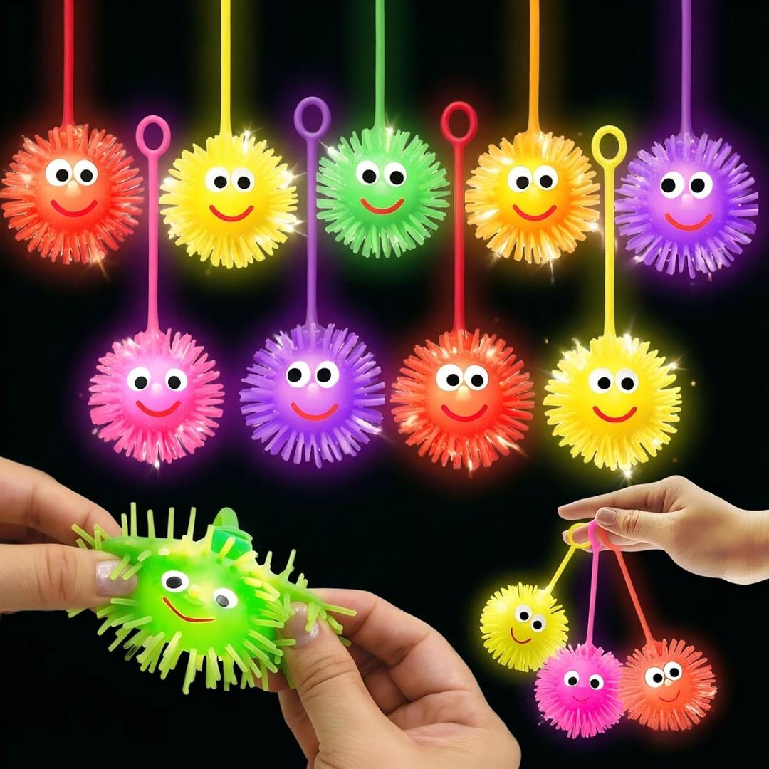 24 PCS Light Up Balls for Kids, Glow in The Dark Party Favors LED Puffer Balls with Finger Loop, Easter Eggs Fillers Fidget Toys Easter Basket Stuffers