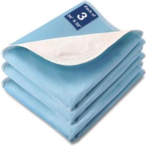 Bed Pads Washable Waterproof, 52" x 34" (3 Pack) Incontinence Bed Pads, Waterproof Bed Pad & Pee Pad, Perfect for Kids, Adults, The Elderly and Pets