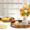 Large Round Wood Serving Tray, Wooden Trays with Handles for Ottoman Table, Vintage Acacia Tray Circle Wood Tray for Indoor Outdoor Organization and Decoration, Including 4 Round Wooden Coasters