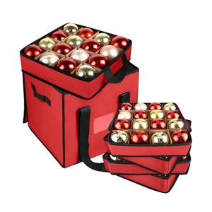 Jieting Christmas Ornament Storage Box with Dividers, 64-Ball Xmas Storage Container, 600D Oxford Christmas Balls Storage Containers with Zipper & Two Handles（Red）