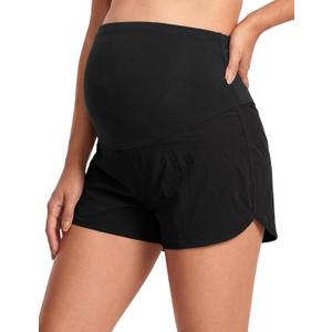 Maternity Athletic Shorts Over Belly Quick Dry Workout Athletic Running Pregnancy Shorts with Liner Pockets (Black, M)
