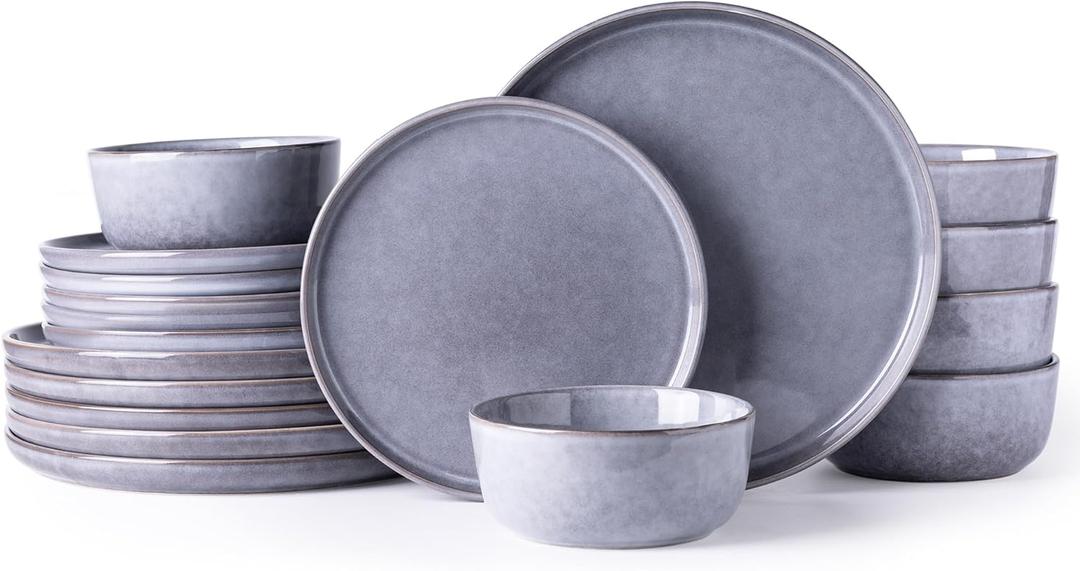 AmorArc Stoneware Dinnerware Sets,Round Reactive Glaze Ceramic Plates and Bowls Set,Highly Chip and Crack Resistant | Dishwasher & Microwave Safe Dishes,Service for 6 (18pc) (Cappuccino Color)