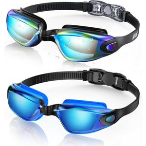 Aegend Swim Goggles, 2 Pack Swimming Goggles No Leaking Adult Men Women Youth (Aqua & Blue-black)