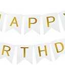 Happy Birthday Banner With Shiny Gold Letters, Swallowtail Design Hanging Signs Party Decorations (White)