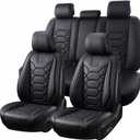 OASIS AUTO Car Seat Covers Full Set, Sporty Leather with Honeycomb Pattern, Waterproof Universal Fit for SUV, Sedan, Pick-up Truck, Automotive Interior Accessories (OS-004 Black)