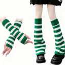 Leg Warmers for Girls Striped Arm Warmers Knitted Kawaii Striped Legs and Arm Warmers Set Accessories Women (White and Green)