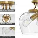 VONLUCE Semi Flush Mount Ceiling Light, 13.8" Ceiling Light Fixture with Clear Glass Shade, E26 Base, 3-Bulb Industrial Lighting Fixture for Hallway Entryway Bedroom, Brushed Gold, ETL Certificated
