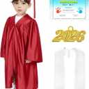 Shiny Kids Graduation Cap and Gown Set with 2026 Tassel Plus White Stole Certificate for Kindergarten Preschool (Red, S)