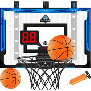 24" x 16" Indoor Large Basketball Hoop Toy - Upgraded Adjustable Height Basketball Hoop Over The Door with Scoreboard/2 Balls, Basketball Toys Christmas Birthday Gifts for Kids & Adults(Blue)