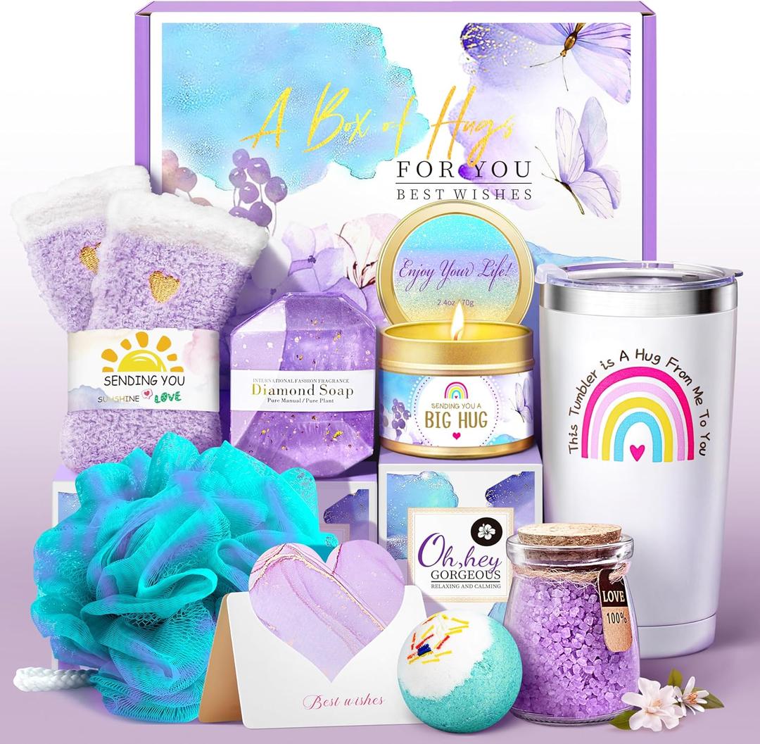 Gifts for Women, Get Well Soon Care Package,Feel Better Gifts for Women 8pcs Lavender Birthday Baskets for Her Mom, Sister, Female Friends