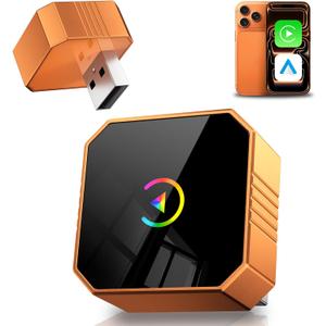 Wireless CarPlay Adapter for iPhoneAndroid, 2026 Upgraded Car Play Mini Wired to Wireless Adapter for CarPlay Android Auto Plug and Play Stable Connection & No Latency for iPhone iOS 10+ (Orange)