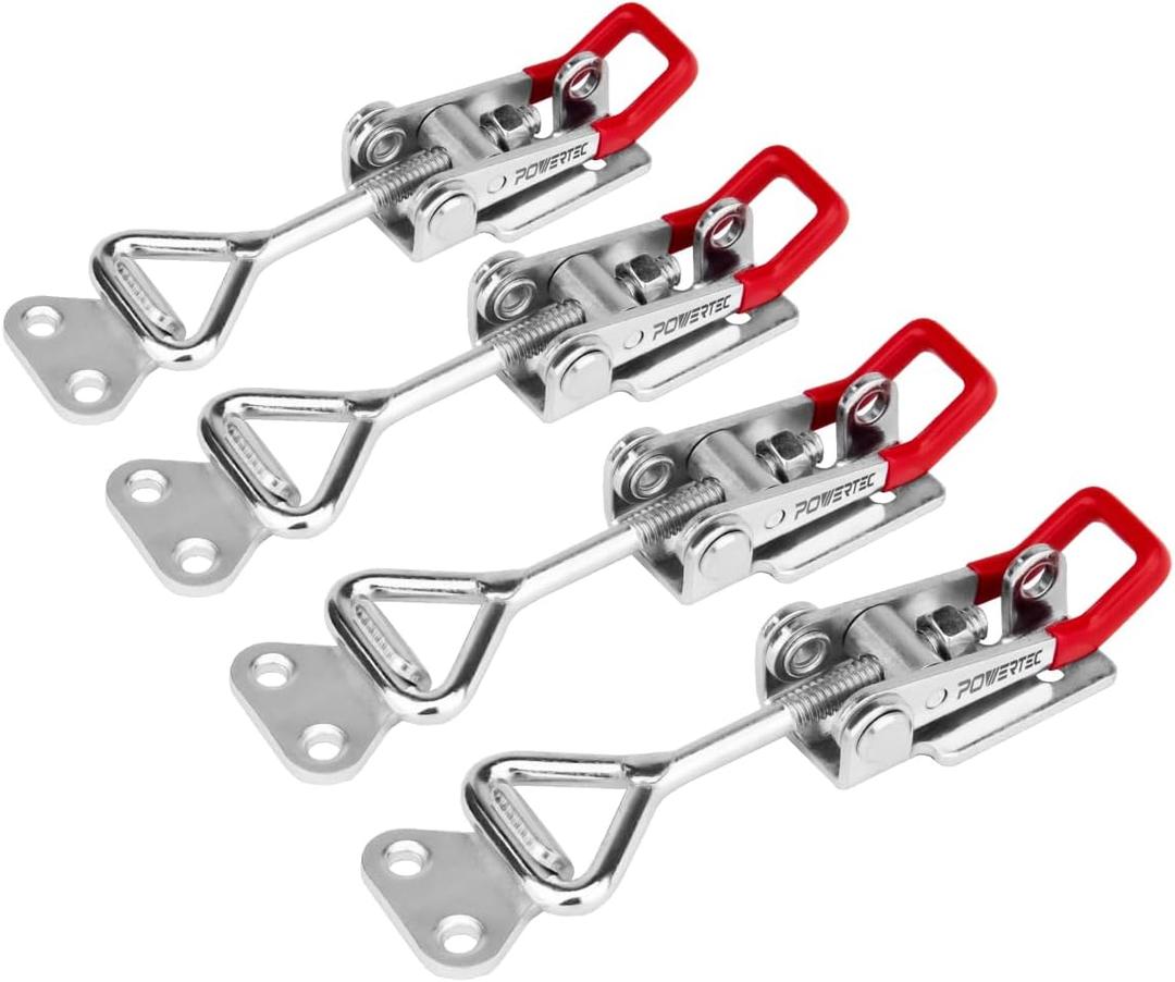 POWERTEC 4PK Toggle Clamp, 400 lbs Holding Capacity, 4002 Adjustable Pull Action Latch for Smoker, Tool Box, Woodworking Jigs and Fixtures, Cabinet, Tool box, Door (20333)