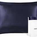 LILYSILK 100% Silk Pillowcase 1PC 25MM Pure Bed Pillowcase for Hair & Skin Oxford Envelope Double-Sides Charmeuse Silk,Navy Blue Standard 20x26 inches