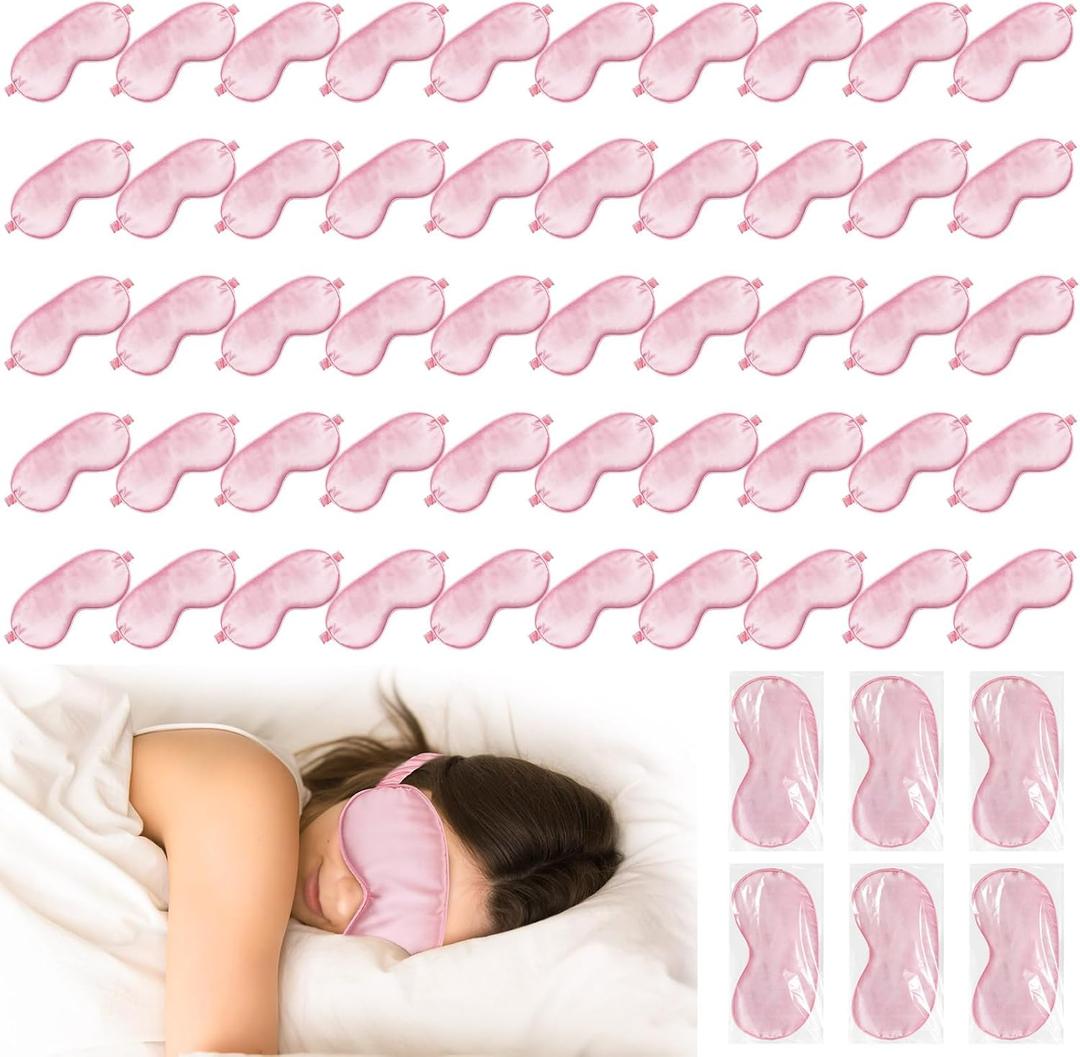 Newcotte 50 Pcs Silk Sleep Eye Mask for Sleeping Adjustable Elastic Strap Blackout Smooth Soft Eye Covers No Pressure Sleep Mask for Women and Men Comfortable Blindfolds(Pink)