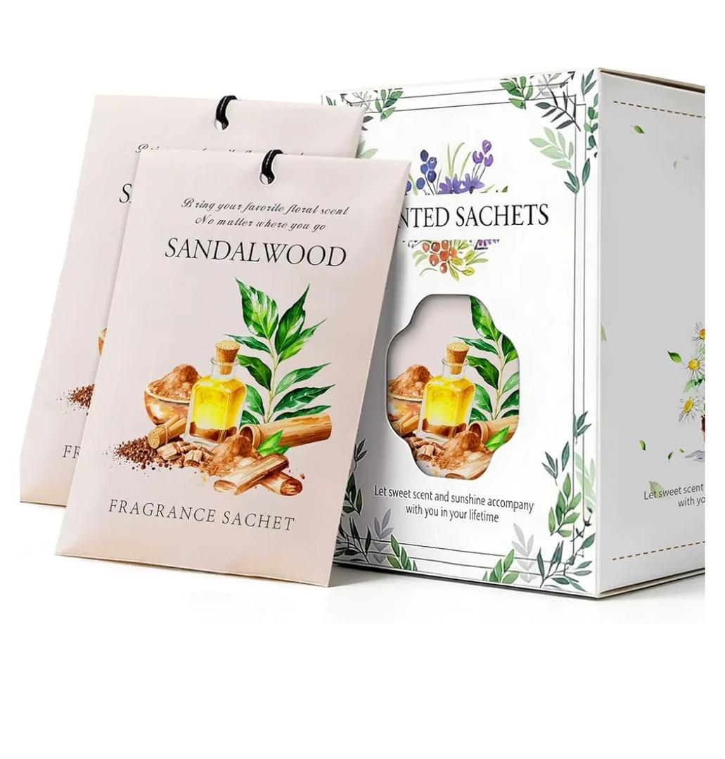 Sandalwood Scented Sachet Bags - 12 Pack Drawer & Closet Freshener, Long Lasting Odor Eliminator for Wardrobes, Cars & Storage, Home Fragrance Air Freshener Sachets