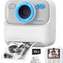 Upgrade Kids Camera Instant Print for Boys and Girls, 1080P HD Dual-Lens Selfie Digital Camera with Print Paper & 32G Card, Christmas Birthday Gifts Toys for Toddler and Teenagers Age 3-16 Years Old (White)
