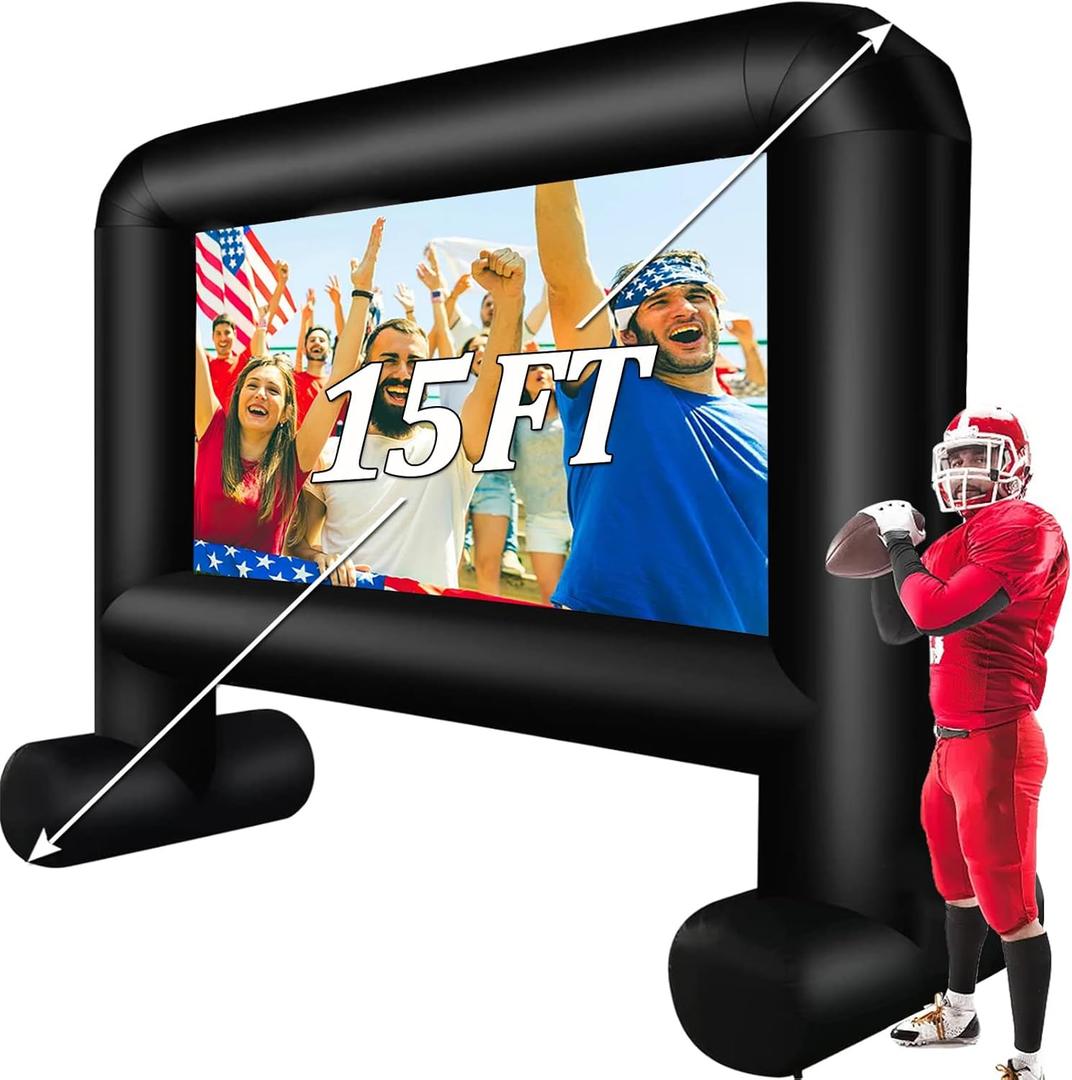 Inflatable Projector Screen Outdoor, 15FT Blow up Movie Screen Support Front & Rear Projection for Backyard Outdoor Movie Night Barbecue Pool Party with Blower and Carry Bag Inflatable Projector Screen Outdoor, 15FT Blow up Movie Screen Support Front & Rear Projection for Backyard Outdoor Movie Night Barbecue Pool Party with Blower and Carry Bag