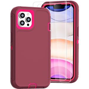 Tall silver for iPhone 11 Pro Max Case with [2 Screen Protector ], Military Grade Shockproof Heavy Duty Drop Protection Rugged Case 6.5"(Wine Red Deep Red)
