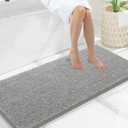 Smiry Luxury Chenille Bathroom Rugs 47x20, Extra Soft and Absorbent Shaggy Bath Mat, Machine Washable, Non-Slip Plush Carpet Runner for Tub, Shower, and Floor, Home Decor Accessories, Light Grey