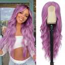 NAYOO Long Purple Wavy Wig for Women 26 Inch Middle Part Curly Wavy Wig Natural Looking Synthetic Heat Resistant Fiber for Daily Party (Purple)