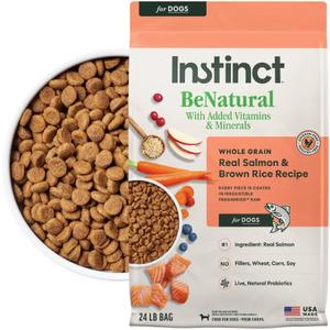 Instinct BeNatural, Natural Dry Dog Food, Raw Coated Kibble, Whole Grain - Real Salmon & Brown Rice, 24 lb. Bag (EXP 12/27/27)