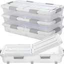 Beeveer 4 Pcs Plastic Under Bed Storage Container with Double Opening Lid Wheel Handle, Transparent Large Capacity Stackable Latching Festival Storage Bin for Closet Bedroom, 31.5x15.8x5.2 In(White)