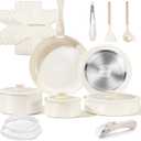 Chef Power Ceramic Cookware Set Non Toxic with Detachable Handles, Healthy Nonstick Pans and Pots Set 19 Pcs, Induction Dishwasher Oven Safe Kitchen Set, PFAS PFOA & PTFE Free, Cream White