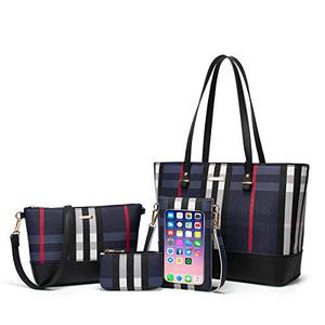 Women Fashion Synthetic Leather Handbags Tote Bag Shoulder Bag Top Handle Satchel Purse Set 4pcs