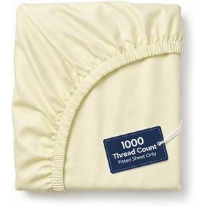 100% Egyptian Cotton Fitted Sheet Only - 1000 Thread Count Cotton Fitted Sheet, Soft, Durable, Cooling 16" Deep Pocket Sateen Weave Bottom, Luxury Hotel Quality (Ivory, King)
