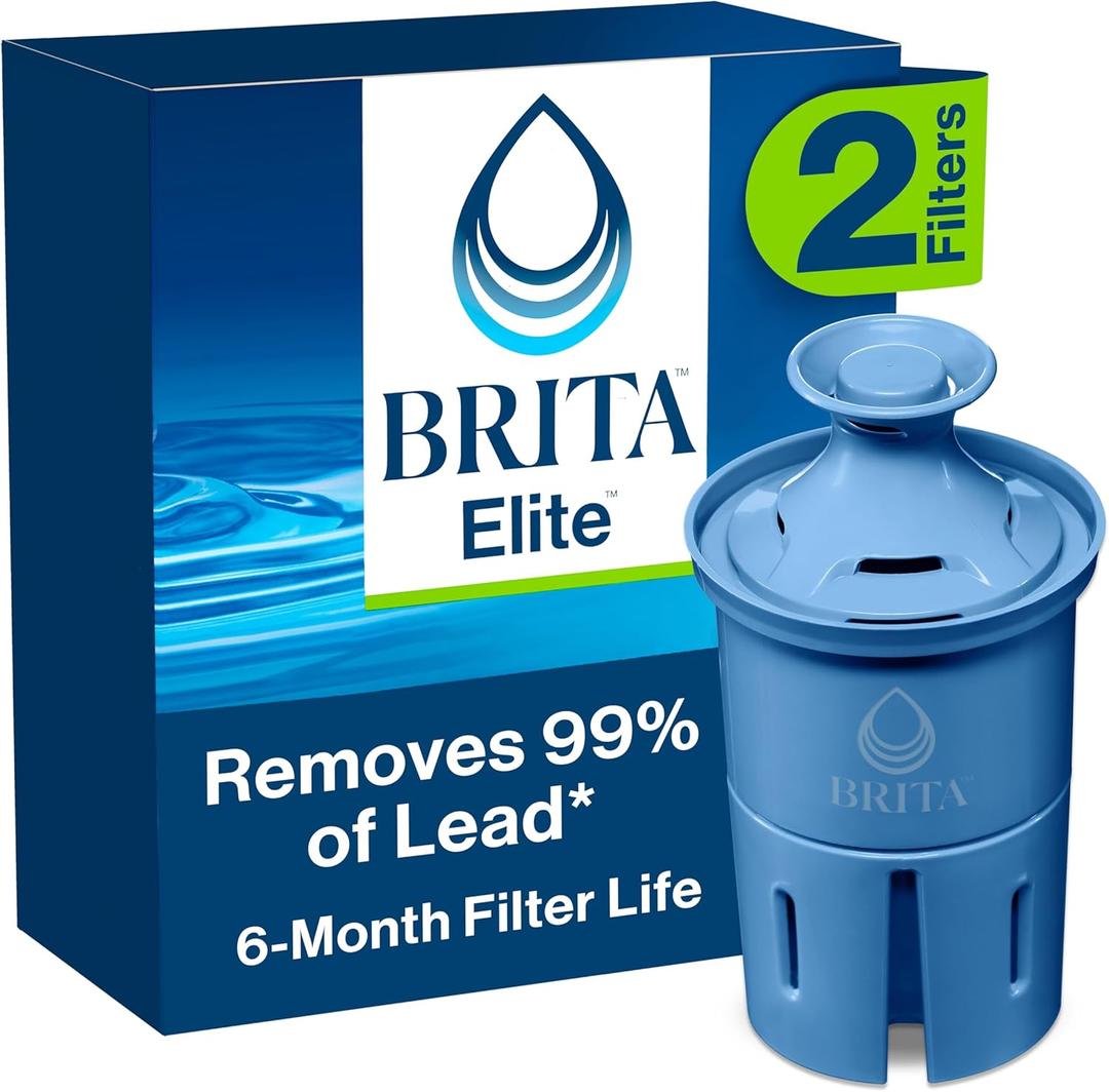 Brita Filter Replacements for Water Pitchers and Dispensers, Elite, NSF Certified to Remove 99% of Lead, 2 Count, Blue