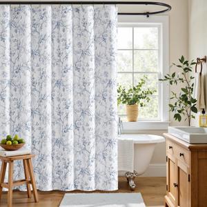 jinchan Vintage Floral Shower Curtain Waterproof Fabric Flower Plant Shower Curtains for Bathroom Elegant Luxury with 12 Hooks Botanical Blue 70x72 Inches