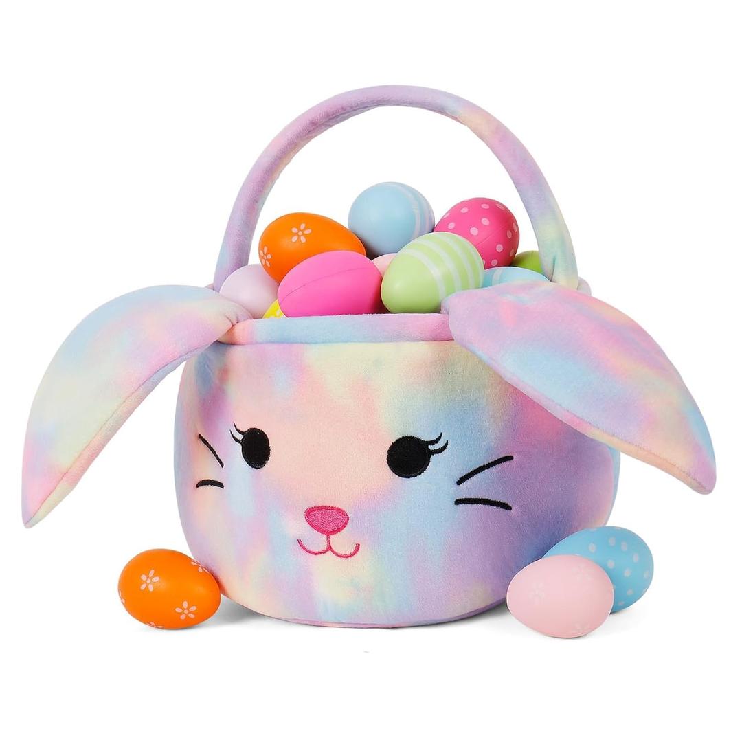 Easter Bunny Baskets, Cute Eggs Hunting Easter Bags Buckets Festival Gifts for Kids Girls Boys (Colorful)