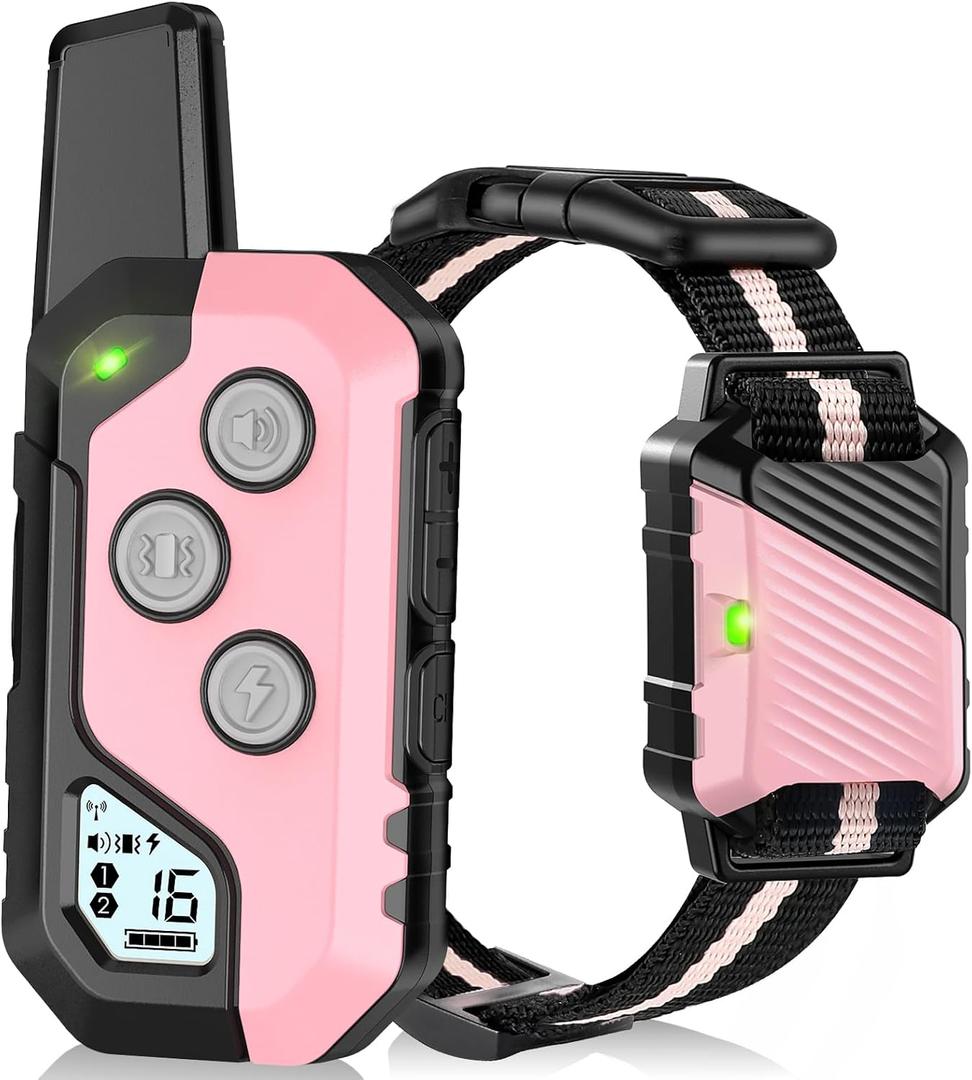 Shock Collar for Dogs, IP67 Waterproof Dog Training Collar with Remote, 3 Training Modes with Beep, Vibration, and Safe Static, Rechargeable E Collar for Large Medium (1 Pack, Pink)