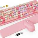 Wireless Keyboard and Mouse Combo, Typewriter Keyboard with Detachable Wrist Rest, Full-Size Retro Round Keycaps, Smart-Sleep, 2.4GHz Stable Connection for Mac/Windows/PC, Trueque(Rose Quartz Pink)