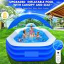 Paddling Pool Inflatable Pool with Canopy, Large Inflatable Swimming Pool Blow Up Pools with Seats Backrest Thickened