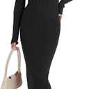ANRABESS Women Long Sleeve Sweater Dress Crewneck Bodycon Stretch Slim Fit Ribbed Knit Midi Dresses 2025 Fall Trendy Outfits Black Small (Black, S)