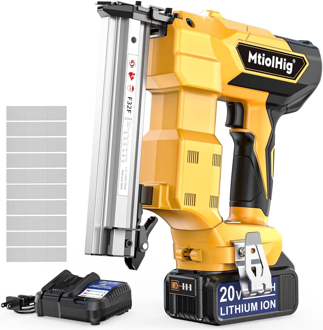 Cordless Brad Nailer for Dewalt 20V Battery, 18 Gauge 5/8 to 1-1/4 Inch Nail Gun with 1 x 3.0Ah Rechargeable Battery, Powered Electric Tool Set Brushless Motor 2 Modes